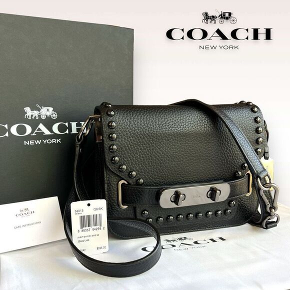 🖤🩶Coach Swagger Saddle / Shoulder Bag Black w/ Rivets & Gunmetal Hardware $400 - Picture 4 of 17